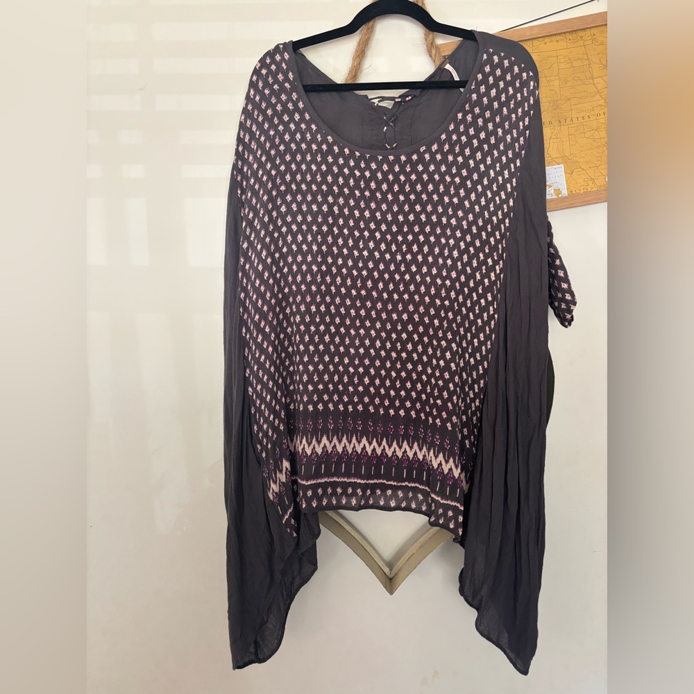 Free People Dark Gray Tunic with Patterned Sleeves